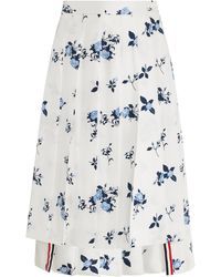 Thom Browne - Pleated Floral Silk Midi Skirt - Lyst