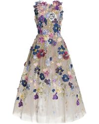 Marchesa Floral-embroidered Midi Dress - White