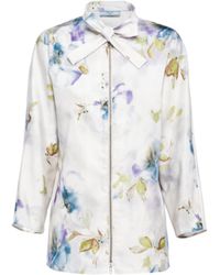 Prada - Printed Radzmire Tie-neck Top - Lyst