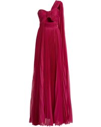 Zuhair Murad Pleated Chiffon One-shoulder Gown - Red