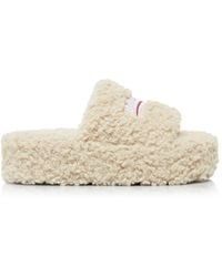 Balenciaga - Faux Shearling Platform Slide Sandals - Lyst
