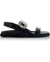 Roger Vivier - Slidy Viv Crystal-embellished Leather Sandals - Lyst