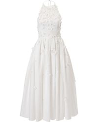 Carolina Herrera - Embroidered Cotton Midi Halter Dress - Lyst