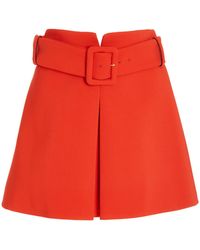 Versace Belted Pleated Crepe Mini Skirt - Orange