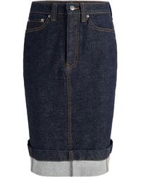 KHAITE - Kendra Cuffed Denim Midi Skirt - Lyst