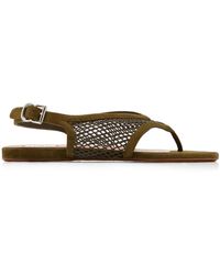 Alaïa - Fishnet And Suede Sandals - Lyst