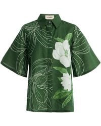 VERANDAH - Bell-Sleeve Floral Linen-Cotton Shirt - Lyst