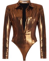 LAQUAN SMITH - Collared Metallic Bodysuit - Lyst