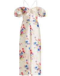Markarian - Palma Beaded Off-the-shoulder Floral Satin Midi Dress - Lyst