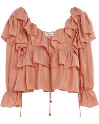 Chloé - Chloã Top With Coral Colour Silk Bow - Lyst