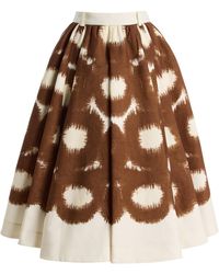 Prada - Pleated Printed Cotton-Canvas Midi Skirt - Lyst
