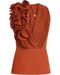 Elie Saab - Plunged Plissé Chiffon Top - Lyst