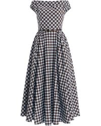 Oscar de la Renta - Belted Off-The-Shoulder Gingham Poplin Midi Dress - Lyst
