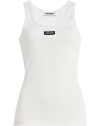 Miu Miu - Pointelle Knitted Cotton Tank Top - Lyst
