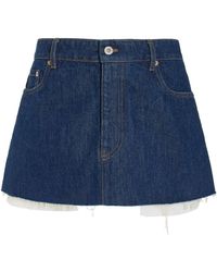 Miu Miu - Raw-edge Denim Mini Skirt - Lyst