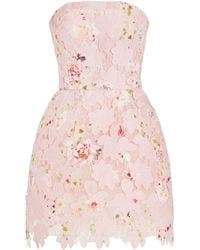 Monique Lhuillier - Strapless Lace-detailed Printed Mini Dress - Lyst