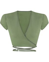 Anna October Callista Wrap-effect Cotton Cropped Top - Green