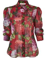 Carolina Herrera - Collared Hydrangea-Printed Chiffon Top - Lyst