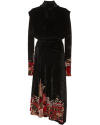 Paco Rabanne Chinoise Printed Velvet Midi Dress - Black