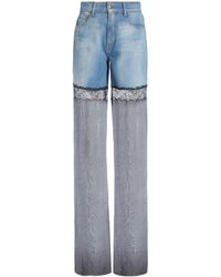 Nensi Dojaka - Hybrid Denim And Mesh Wide-leg Jeans - Lyst