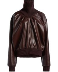 Victoria Beckham - Knit Collar Leather Top - Lyst