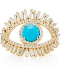 Suzanne Kalan - 18k Yellow Gold, White Diamond And Turquoise Evil Eye Ring - Lyst