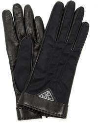 Prada - Re-nylon-trimmed Leather Gloves - Lyst
