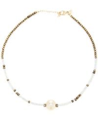 Joie - 14k Gold, Aquamarine, Pyrite And Pearl Necklace - Lyst