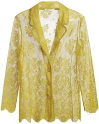 Evangelista Lingerie - Joan Cotton-blend Leavers Lace Pajama Top - Lyst