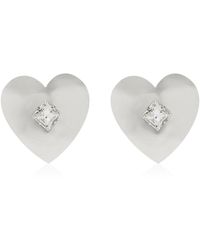 Alessandra Rich - Silver-tone Crystal Heart Earrings - Lyst