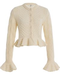 Chloé - Ruffled Pointelle-Knit Silk-Alpaca Sweater - Lyst