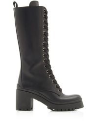 Miu Miu - Lace-up Leather Knee-length Combat Boots - Lyst