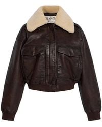 Sea - Lenoir Shearling-Trimmed Leather Cropped Bomber Jacket - Lyst