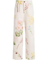Oscar de la Renta - Botanical Cotton-Denim Straight-Leg Pants - Lyst