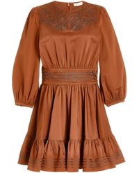 byTiMo Embroidered Cotton-blend Mini Dress - Brown