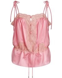 Chloé - Lace-Trimmed Silk Satin Top - Lyst