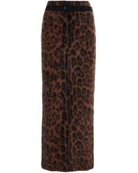 Adam Lippes - Levi Belted Leopard Brushed-Cashmere Skirt - Lyst