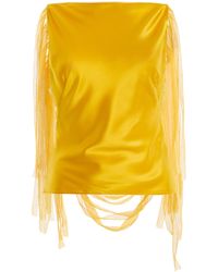 Christopher Esber - Exclusive Lattice Lace-Trimmed Hammered-Silk Top - Lyst