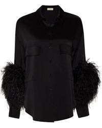 LAPOINTE - Oversized Satin Button Down With Feathers - Lyst