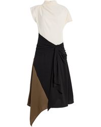 STAUD - Davina Colorblock Draped Crepe Midi Dress - Lyst