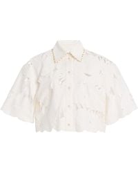 Zimmermann - Mahon Embroidered Cotton Cropped Shirt - Lyst