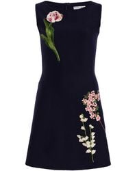 Oscar de la Renta - Embroidered Wool Mini Dress - Lyst