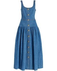 Adam Lippes - Cassie Button-front Denim Midi Dress - Lyst
