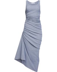 Alaïa - Gathered Striped-Seersucker Midi Dress - Lyst