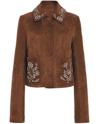 Oscar de la Renta - Crystal-Embellished Suede Jacket - Lyst
