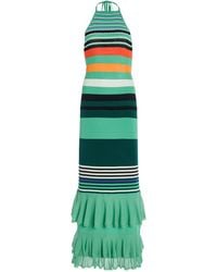 Christopher John Rogers - Ruffled Striped Cotton-Blend Halter Dress - Lyst