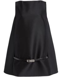 Balenciaga - Belted Wool-Silk Mini Dress - Lyst