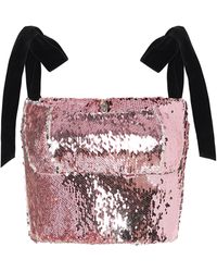 Rachel Gilbert Addie Velvet-trimmed Sequined Top - Pink