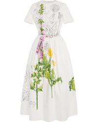 Oscar de la Renta - Dandelion-Printed Cotton-Poplin Midi Dress - Lyst