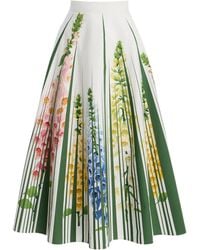 Oscar de la Renta - Foxglove-Printed Cotton-Poplin Midi Skirt - Lyst